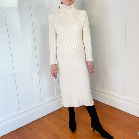 Dresses & Skirts - Ribbed turtleneck sweater dress cream ivory off white size Small Medium